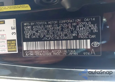 2014 Scion Tc из США, поврежденный, VIN JTKJF5C74E3088008